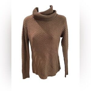 New York & Company Brown Chevron Knit Turtleneck Sweater - Size Small